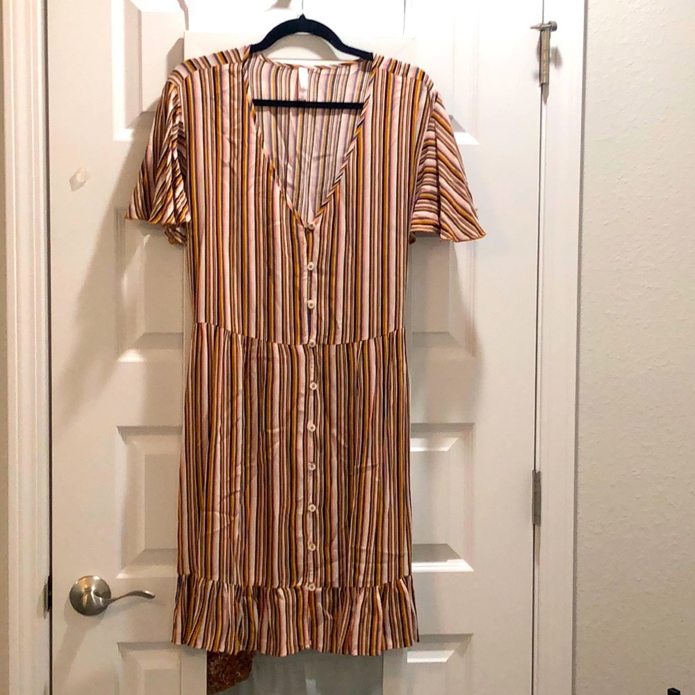 Striped flutter sleeve dress